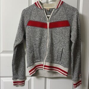 HOMAGE Gray and Red Zip-Up Sweater